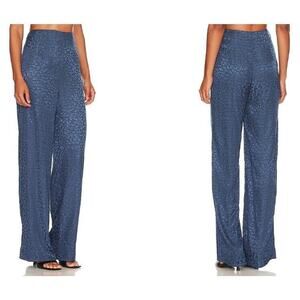 Lovers + Friends Navy Textured High-Waist Straight Leg Pants